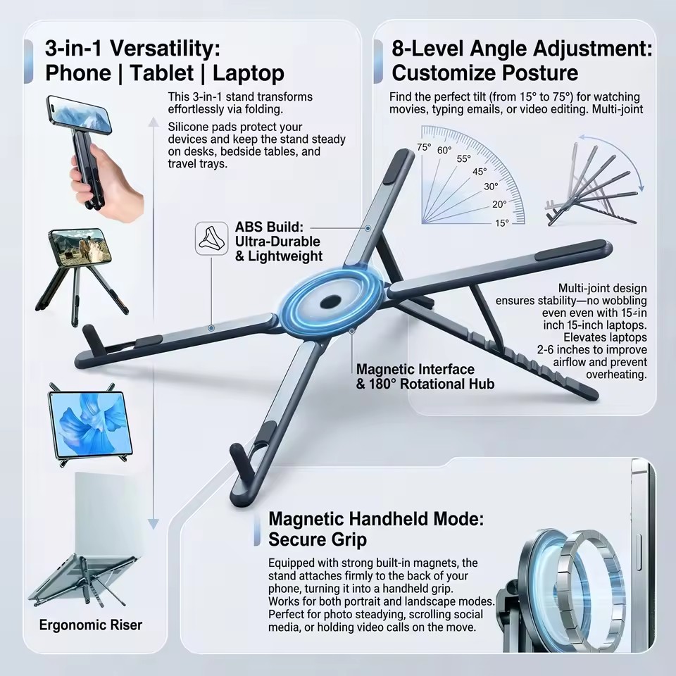 3 in 1 Foldable Magnetic Phone - Laptop Stand review and price
